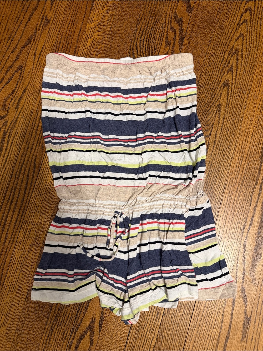 Lucky Brand Navy, Cream & Multicolor Striped Strapless Romper Shorts